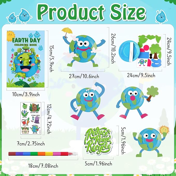 Cinrobiye 72 Pcs Earth Day Party Favors Gifts，Save the Planet Coloring Books with Stacking Crayons，Earth Party Crafts DIY Kit，Travel Party Stickers World Environment Day Decorations for Classroom