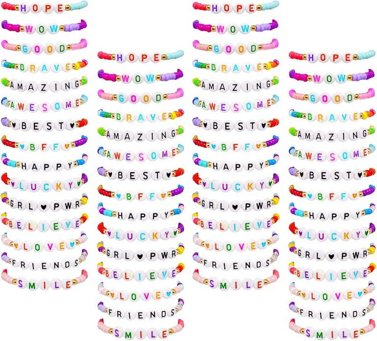 60 Pcs Colorful Friendship Bracelet Set for Girls Stretchy Bracelets for Kids and Women Beaded Friendship Bracelets for Teen Girls Party Favors