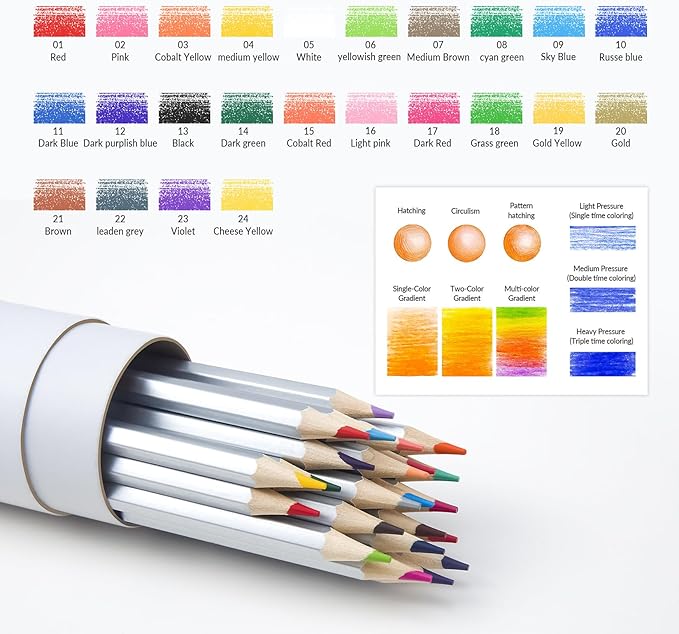 24 Colored Pencils for Adult Coloring Books, Premium Soft Core Coloring Pencil Set with Sharpener for Artists, Drawing and Sketching Pencils, Professional Art Supplies Set for Adults