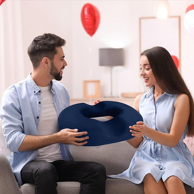 BlissTrends Donut Pillow Seat Cushion, Donut Chair Cushions for Postpartum Pregnancy & Hemorrhoids, Tailbone Pain Relief Cushion, Memory Foam Lifting Cushions for Office & Home Chairs (Blue, X-Large)