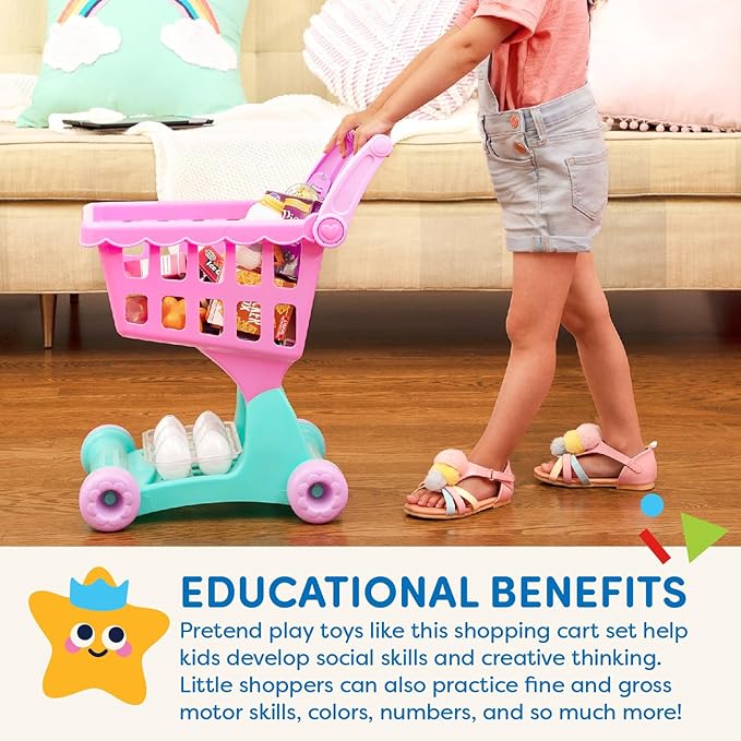 Battat- Play Circle- Shopping Cart – Toy Food – Play Kitchen For Toddlers- Pretend Play- Shopping Day Grocery Cart- 2 years +