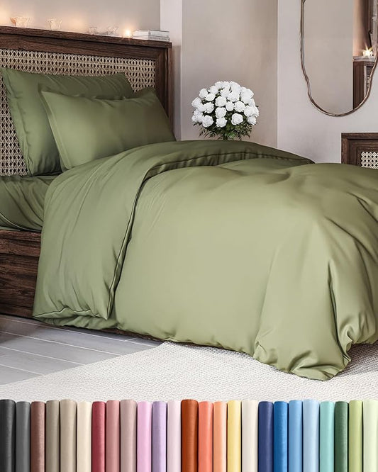 Duvet Cover Twin/Twin XL Size Set - Extra Soft Duvet Cover 68 x 90 with 1 Pillow Sham - Hotel Luxury, Easy Care and Fade Free with Zipper Closures & Ties - Comfy, Breathable Bedding Set (Sage Green)
