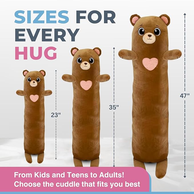 Bear Plush Body Pillow for Kids | Long Stuffed Animal Cuddle Pillow | Soft Hugging Toy | Plushie Gift for Girls & Boys | Long Plush Body Pillow for Sleep & Comfort | Large, 47 Inches