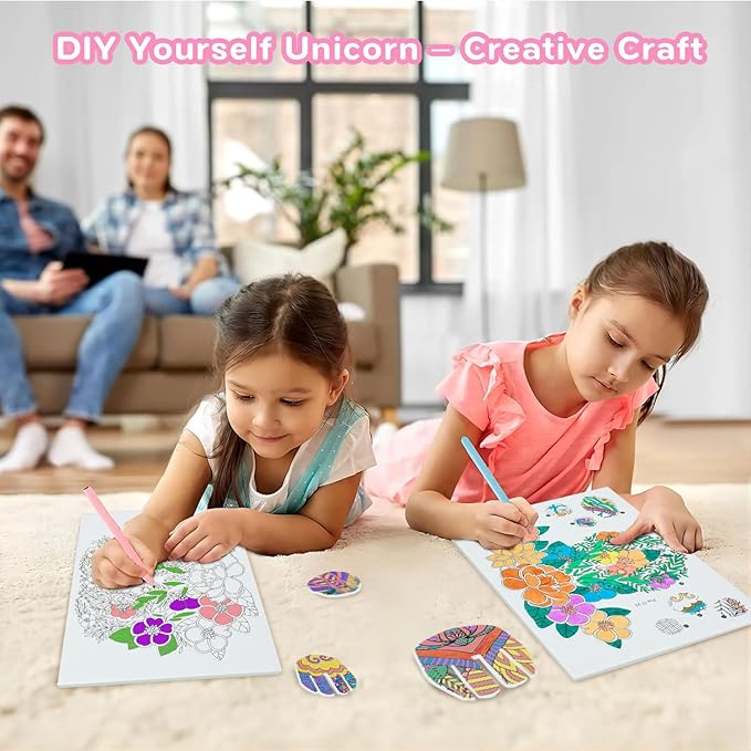 3D Coloring Unicorn Puzzles for Kids, DIY Crafts and Arts Set for girls Ages 6-8,8-10,Drawing Puzzles with 10 Colouring Pens Stocking Stuffers Toys Christmas Gifts for Kids Age 6 7 8 9 10 11 12