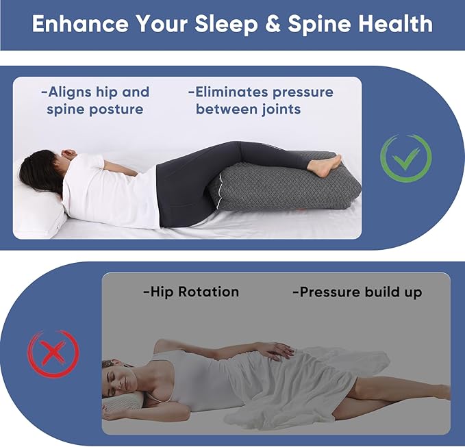 MINUPWELL 6.5" Knee Pillow for Side Sleepers - 100% Shredded Memory Foam Leg Pillow for Side Sleeping - Between Leg & Under Hip Pillow - Relieving Leg, Back, and Knee Pain - High Supportive