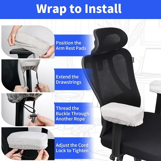 YOUFi Office Chair Arm Pads Extra Soft Velvet Arm Rest Covers for Elbows & Forearms Pressure Relief, Set of 2 Armrest Covers for Desk Chair, Gaming Chair (Gray)