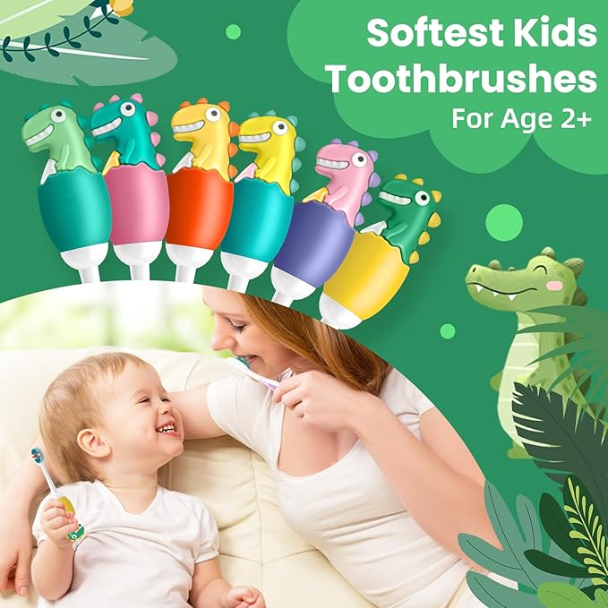 Kids Manual Toothbrush, Extra Soft Bristle Toddler Toothbrush with 10000 Bristles, Kids Travel Toothbrush Designed for Delicate Teeth & Gums for Children 2-7 Years (Green)