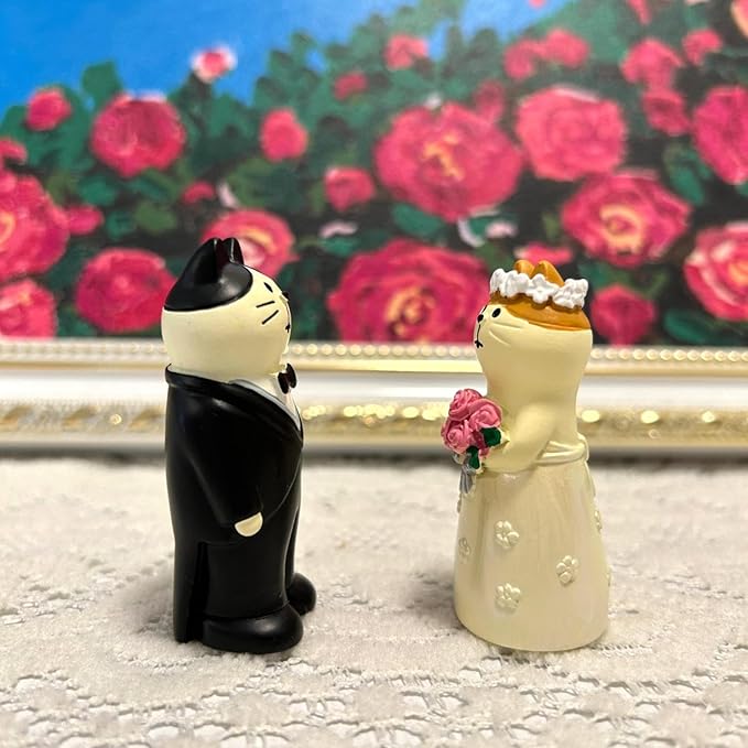 Wedding Cat Figurines Set - Mini Groom and Bride Cats, Adorable Wedding Gifts for Cat Lovers, Wedding Anniversary Cake Topper Decoration, Resin Cat Statues Table Décor