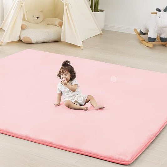 1.3" Thick Baby Floor Play Mat 79x118, Basic Padded Foam Mat for Tummy Time Gym Crawling, Non Slip Cushioned for Babies Toddlers Infants Kids (Pink)