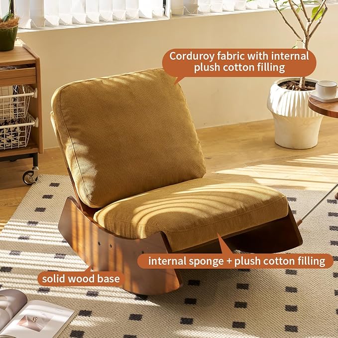 MFFM Comfortable Glider Rocking Chair, Upholstery Glider Chair, Solid Wood Frame, Perfect for Multiple Settings Accent Reading Chair for Bedroom,Living Room,Nursery (Orange)
