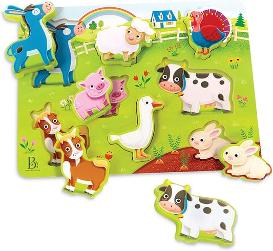 B. toys- Peek & Explore - Farm Animals- Wooden Puzzle – Chunky Puzzle for Toddlers, Kids – Farm Animal Puzzle – Cow, Sheep, Pig & More – 2 Years +