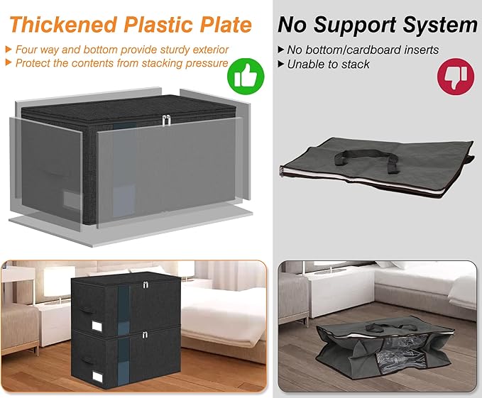 60L Comforter Storage Bag, Sturdy Construction Blanket Storage Bin w/Durable Handles, Foldable Storage Box w/Dual Zippers for Sheets Quilts Sweaters Bedding Sets Pillows, 2 Pack, Black