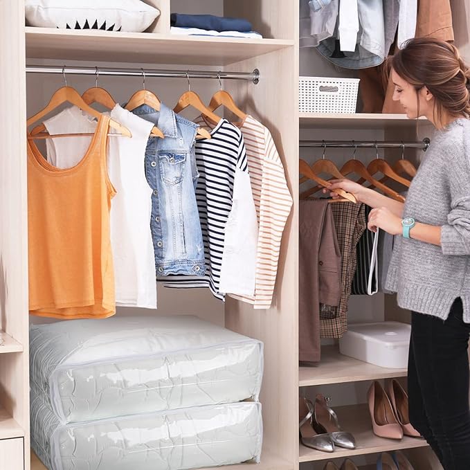 6 Packs Clear Zippered Storage Bags Sweater Moth Bags Plastic Storage for Blankets Clothes Bed Sheet Organizer with Zipper for Closet Linen Sweater Bed Sheet Clothes Pillow(24 x 20 x 10 Inch)