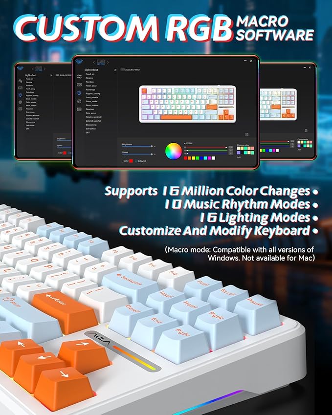 Aula F87 Pro Gaming Keyboard, Tri-Mode BT5.0/2.4GHz/USB-C Hot-Swappable RGB Wireless Mechanical Keyboard, Gasket Mount, 4000mAh, for Windows/Mac Gamer & Typists（LEOBOG Nimbus Switch V4）