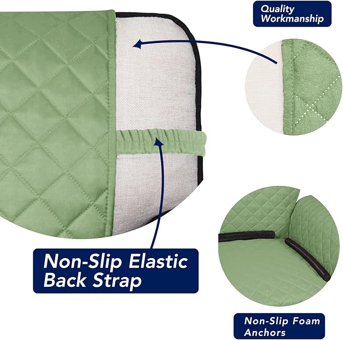 PureFit Reversible Quilted Sofa Cover, Water Resistant Slipcover Furniture Protector, Washable Couch Cover with Non Slip and Elastic Straps for Kids, Dogs, Pets (Sofa, Sage Green/Ivory)