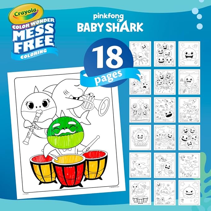 Crayola Baby Shark Color Wonder Pages, Mess Free Coloring for Toddlers, Coloring Activity, Travel Activities, Toddler Toys & Gifts, 3+