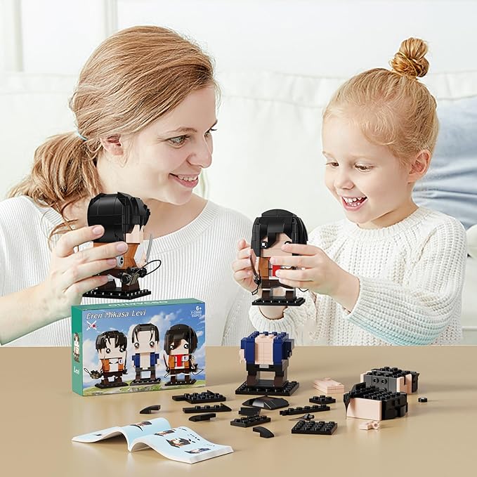 Titan Action Figures Building Block Sets, 3 in 1 Popular TV Eren Yeager/Levi/Mikasa Anime Model Toys, Suitable for Fans Boys Kids Attacck Cartoon Building Kit Birthday