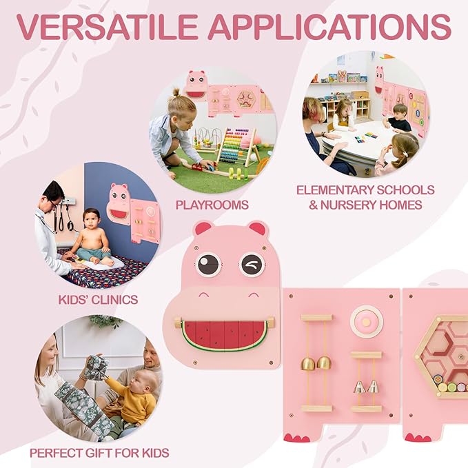 Monläurd® Hippo Montessori Educational Activity Cube, Sensory Wall Toys for Daycare and Playroom Furniture, Interactive Wooden Learning Toys for Boys and Girls 6M+