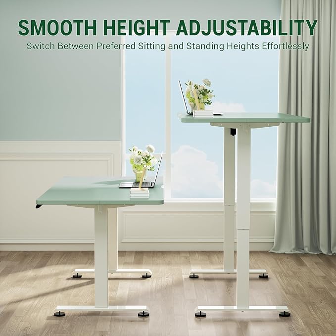 Veken 55 Inch Large Electric Standing Desk, 4 Memory Heights Adjustable,Sit to Stand Up, Work Home Office Computer Table for Study, Walking Pad, Writing, and Games, Wooden Desktop Desks, Green