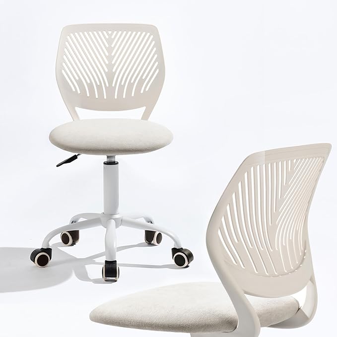 Homy Casa Armless Home Office Desk Chair, Colorful Task Chair with Soft Mesh Padded Cushion, Height Adjustable Swivel Study Computer Chair for for Girls Boys Teens (Beige, 1PC)
