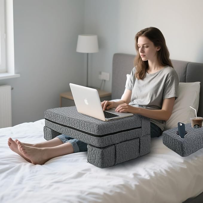 Extra Large Reading & Gaming Pillow with Coaster, Lap Desk Pillow for Laptop for Adult, Memory Foam Bed Desk for Working, Gaming, Reading & Writing Laptop Desk for Couch Bed Floor