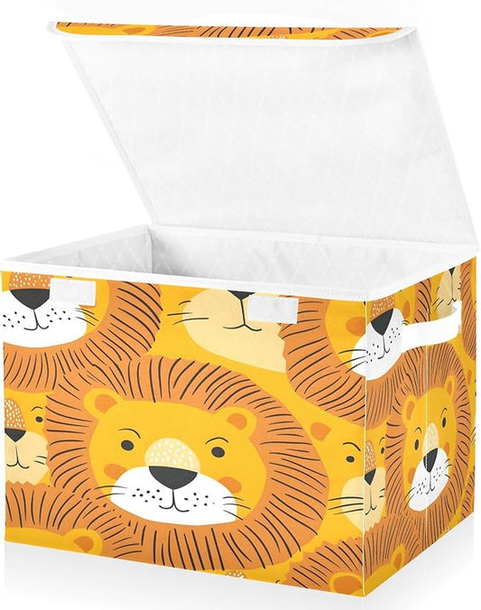 senya Large Storage Bins with Linen Collapsible Foldable Storage Cubes Fabric Closet Organizer Containers box with Flip-Top Lid for Home Bedroom Office 16.7 x 12.6 x 11.8in (Tiger Face)