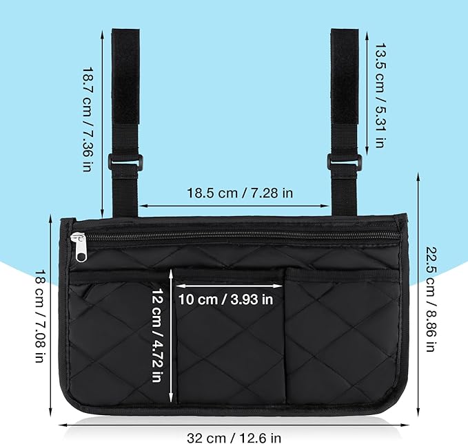 Noverlife 2 Packs Wheelchair Side Bag, Black Walker Bag w/Cup Holder Waterproof Wheelchair Armrest Pouch, Side Storage Pouch Organizer Bag Wheelchair Pouch Side Pocket for Most Seniors Wheelchairs