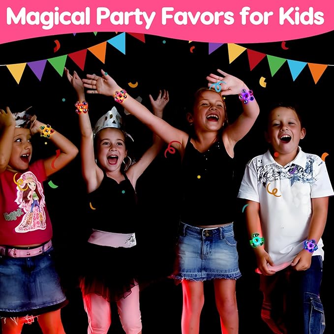 24PCS LED Light Up Fidget Spinner Bracelets Valentine Party Favors Bulk for Kids 4-8 8-12 Glow in Dark Goodie Treat Bag Stuffers Treasure Box Toys Carnival Prizes Birthday Return Gifts for Boys Girls