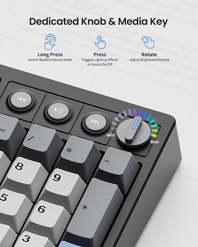 Wireless Mechanical Keyboard,104 Keys 100% Full Size with Number Pad,Gasket Mounted Creamy Sound,Hot Swappable,Knob& Media Keys,Bluetooth/2.4GHz/USB-C for Gaming/Typing/Win/Mac/PC (Carbon Black)