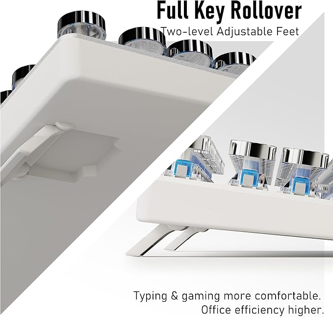 EWEADN TK100 Typewriter Style Wired Mechanical Keyboard, 104 Keys Aesthetic Typewriter Keyboard with White Backlit, Anti-Ghosting, Blue Switch Wired Cute Keyboards-White