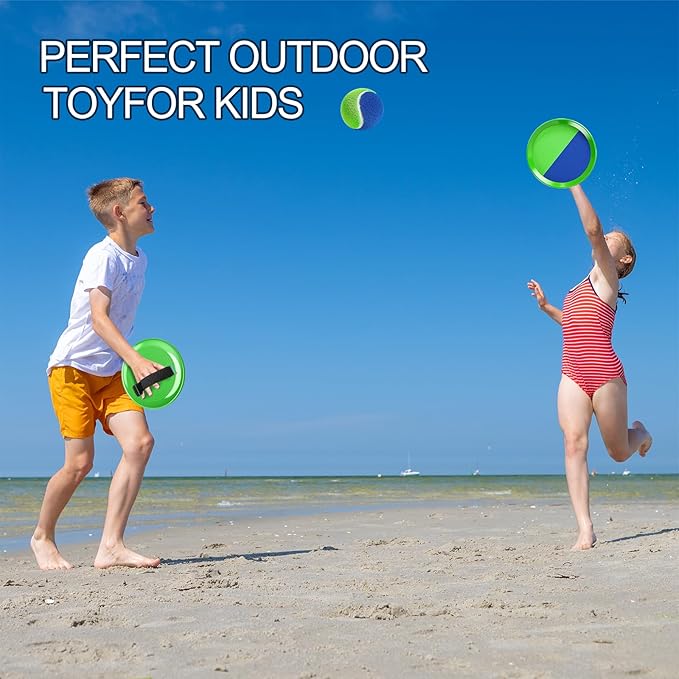 EPPO Toss Ball and Catch Set Toss Paddle Catch Ball Game Beach Toys Back Yard Pool Outdoor Throw Sticky Mitts Toys Set Age 3+ Years Boys Girls Adults