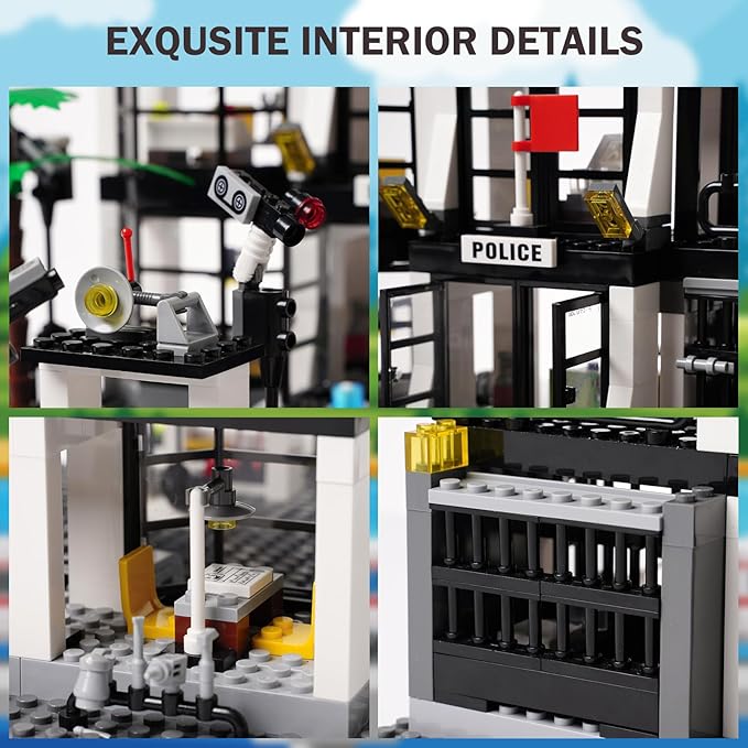 City Police Station STEM Building Kit,Compatible with Lego City Police Station Toy with Police Car,Police Motorcycle,MOC Ideas Best Toy Gift for 8+ Boys.631PCS