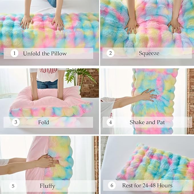 Luxury Shaggy Faux Fur Body Pillow,Fluffy Bed Pillow with Zipper Closure,Soft Decorative Plush Full Long Pillows,Fuzzy Hug Pillow for Living Room Side Sleeper & Pregnancy 20"x54" Sage Green Grid Print