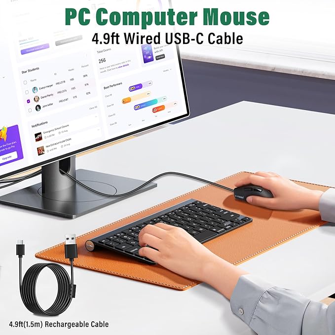 E-YOOSO XuanGui Rechargeable Wireless Mouse,Bluetooth Mouse for Laptop,Tri-Mode 2.4G/BT5.1/USB C,150 Hour Battery Life,5-Level DPI 4000 Max,50g Lightweight,for Laptop/PC/Computer/Mac/Tablet (Black-2)