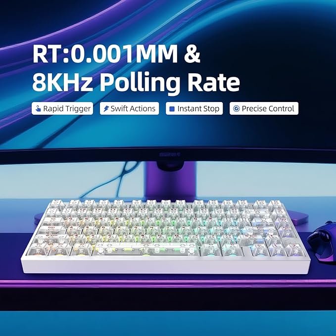 MG75MAX 81 Keys Wired Magnetic Switch Keyboard, 256KHZ Single Key Scan Rate, PCB Nano-Coating Waterproof, Hall Effect, 8KHZ/ARGB/CNC Aluminum Gaming Keyboard(White)