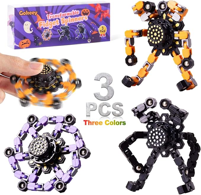 Halloween Fidget Spinners for Boys Girls Sensory Toys for Stress Relief and Anxiety for Kids 4-8 8-12 Halloween Goodie Bag Fillers Stocking Stuffers for Adult Party Favors 3PC
