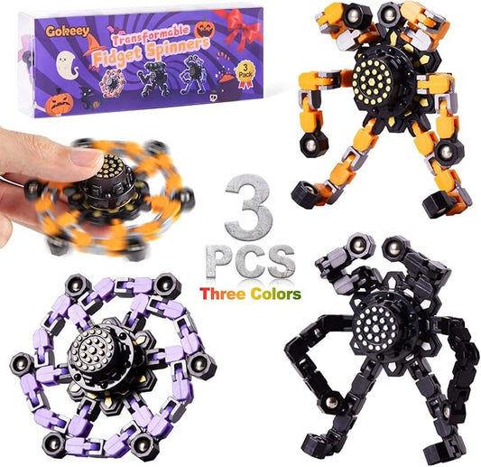 Halloween Fidget Spinners for Boys Girls Sensory Toys for Stress Relief and Anxiety for Kids 4-8 8-12 Halloween Goodie Bag Fillers Stocking Stuffers for Adult Party Favors 3PC