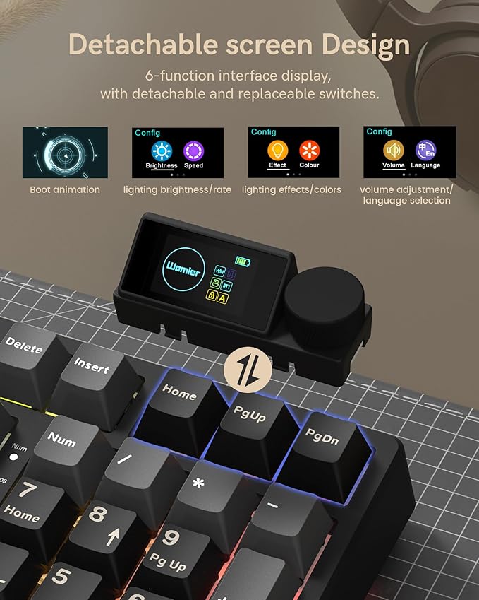 Keymatic M98 Wireless Mechanical Keyboard w/Screen & Knob, 96% Gaming Keyboard BT/2.4G/USB-C, Hot Swappable Custom Gaming Creamy Keyboard,with 8000mAh Battery