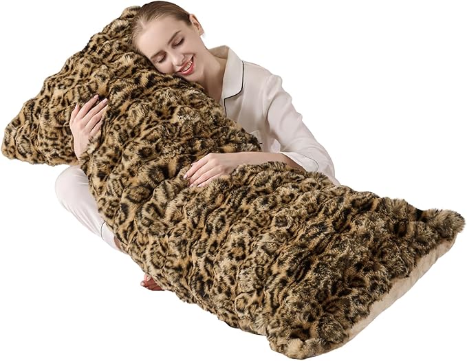 20x54 Fluffy Leopard Print Full Body Pillow,Cheetah Print Plush Fuzzy Faux Fur Body Pillows,Ultra Soft Bed and Sofa Pillow for Side Sleeper & Pregnancy,Big Hug Double Pillow,Furry Long Pillows-Brown