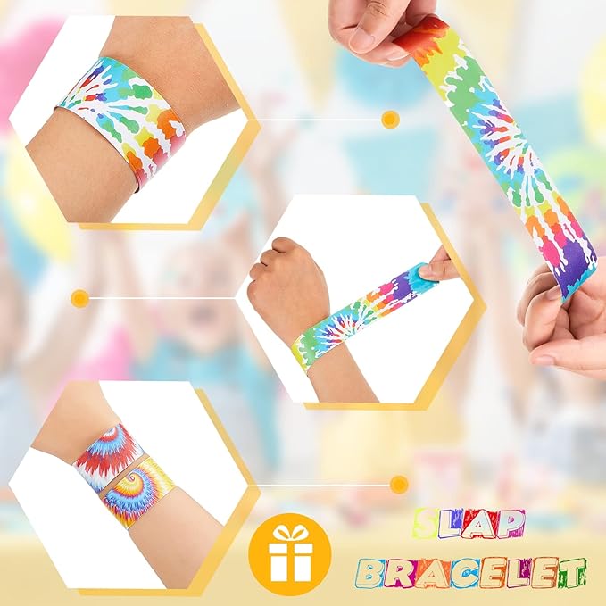 Lewtemi 48 Pcs Tie Dye Slap Bracelets Tie Dye Party Favors, Colorful Tie Dye Wristbands Bracelets for Kids Boys and Girls, Goodie Bag Fillers, Carnival Prize, Party Decorations(Classic Style)
