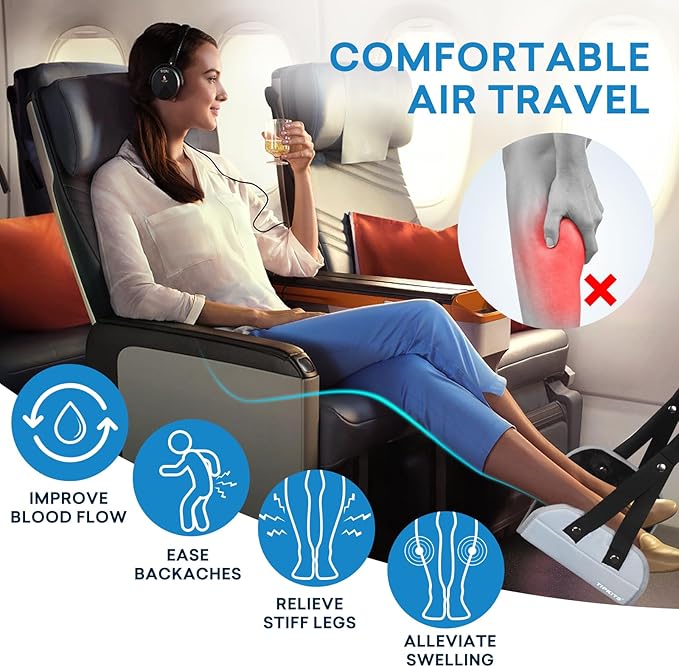 Foot Hammock for Plane Travel with Comfortable No Clashing Base, Portable Airplane Foot Rest Made with Memory Foam, Foot Sling Travel Essentials to Reduce Swelling and Soreness, Gifts for Travelers