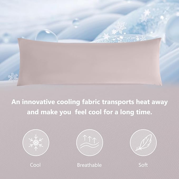 DOWNCOOL Large Body Pillow Insert with Cooling Cover - Soft Long Bed Pillow for Summer - Breathable Full Body Pillow for Adults - 20x54 inch (Pink, with Cover)