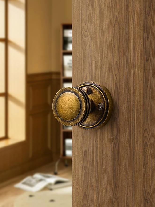 2 Pack Antique Brass Bronze Door Knob Interior Privacy Door Knobs with Lock Door Handle Bedroom and Bathroom Zinc Alloy