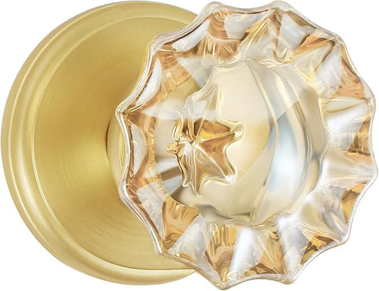 SHINY HANDLES Champagne Glass Crystal Door Knobs Interior,Passage Satin Brass/Brushed Gold Door Knob