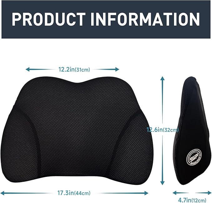 SPRFUFLY Really Amazing Lumbar Support Pillow for Car Seat - Pure Memory Foam with Breathable Removable Cover - Relieves Back Pain Lumbar Pillow(Black, 1PC)