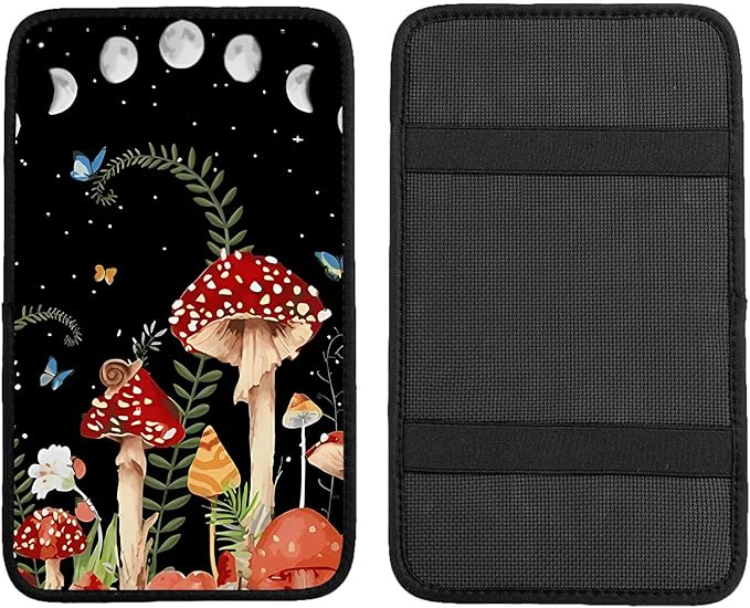 Adastrah Red Mushroom Auto Center Console Pad,Soft Waterproof Car Center Console Cover Auto Armrest Seat Box Cover Protector for Most Vehicle SUV Truck Car