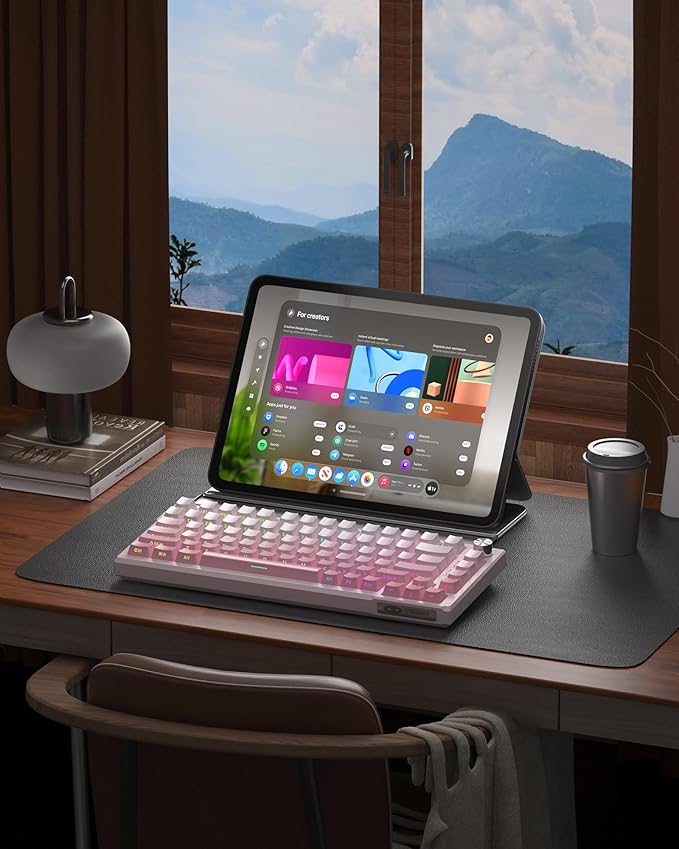 MageGee SKY81 75% Wireless Gasket Mechanical Gaming Keyboard, Hot Swappable RGB Custom Creamy Keyboard w/ 5-Layer Padding, BT/2.4G/USB-C, Knob Control, Side Printed Keycaps (White&Pink, Violet Switch)