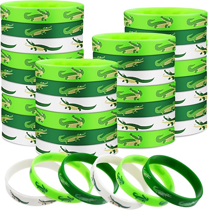 30 Pack Reptile Party Supplies Crocodile Silicone Wristbands Reptile Party Favors Crocodile Party Favors Bracelet Gifts Bag Stuffer for Reptile Crocodile Themed Birthday Party Supplies (Crocodile)