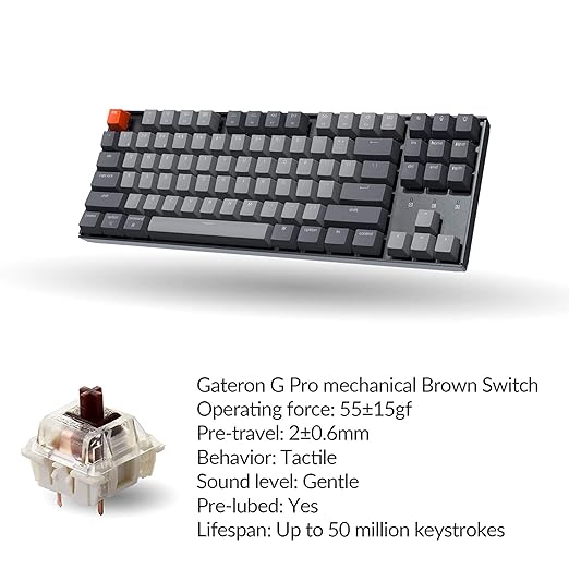 Keychron K8 Tenkeyless Wireless Mechanical Keyboard for Mac, RGB Backlight, Bluetooth, Multitasking, Type-C Wired Gaming Keyboard for Windows with Gateron G Pro Brown Switch