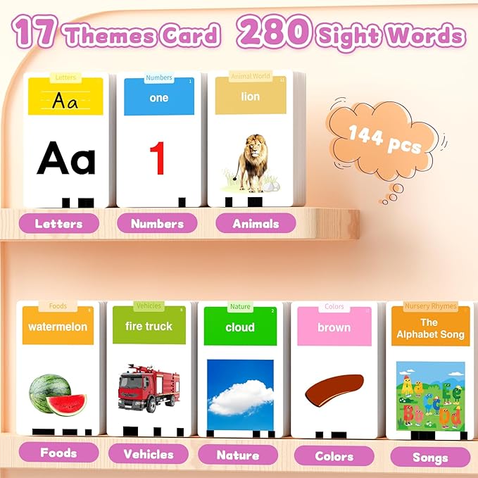Toddlers Talking Flash Cards with American Accent & 288 Sight Words, Speech Therapy Toys for 3 4 5 6 Years Old Boys and Girls, Learning Montessori Sensory kit, Kids Birthday Gifts (Pink)